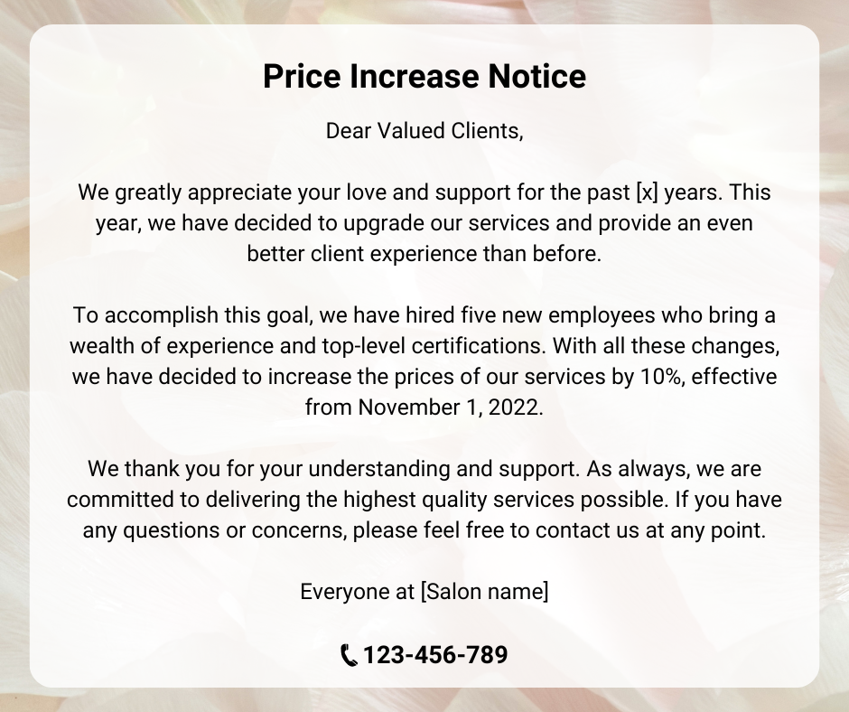 salon price increase notice 
