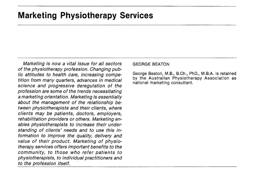Marketing Physiotherapy Services - CORE, 9 pages - Download PDF
